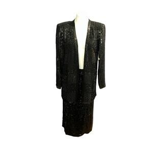 Niteline women’s 100% silk sequins beaded black blazer unknown sequins skirt